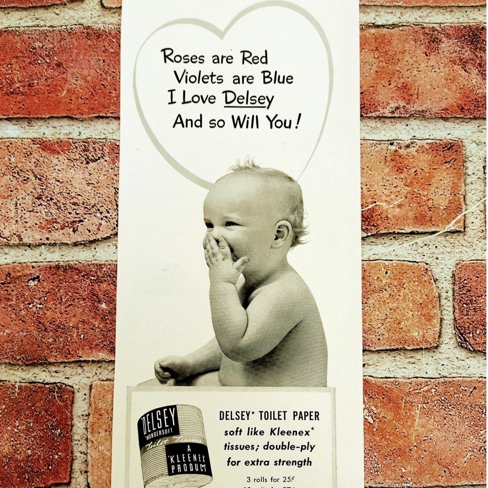 1941 Delsey Toilet Paper Laughing Baby "Roses are Red" Original Vtg PRINT AD